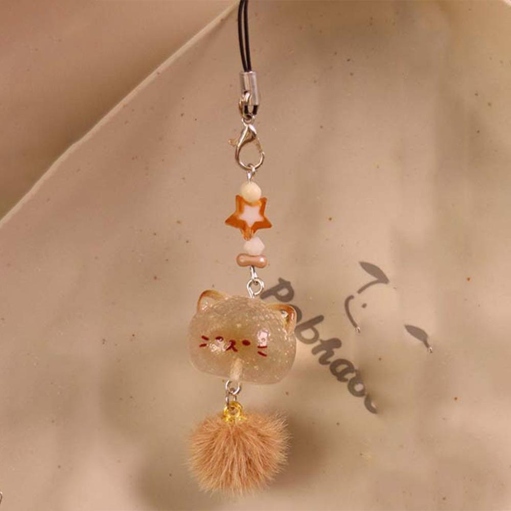 Kawaii Cartoon Kitten Phone Charm Lanyard DIY Accessories Cat Keychain Pendant Resin Beige Kakhi Bag Decorative Pendant Couple