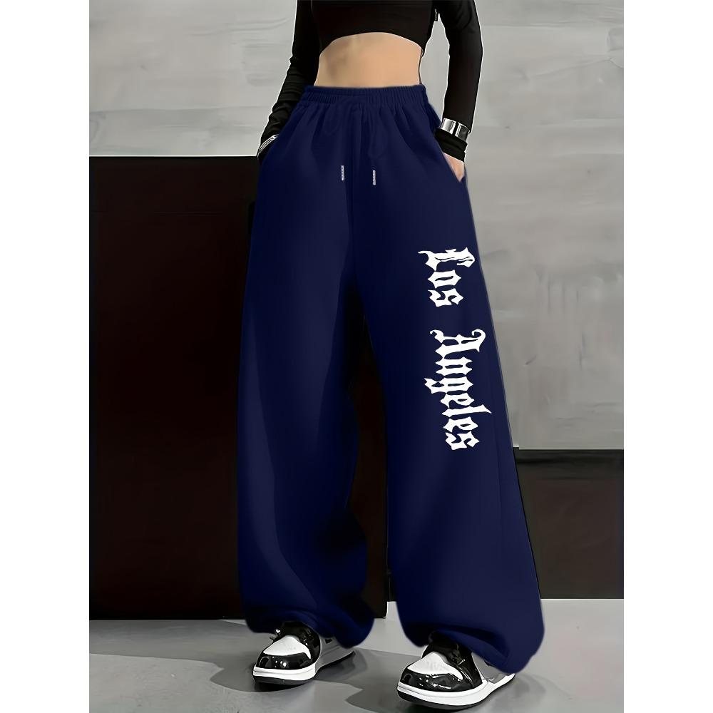 Moda Jesień i Zima Spodnie Damskie Unikalny Wzór Jednolity Kolor Sznurek Szerokie Nogawki Modne