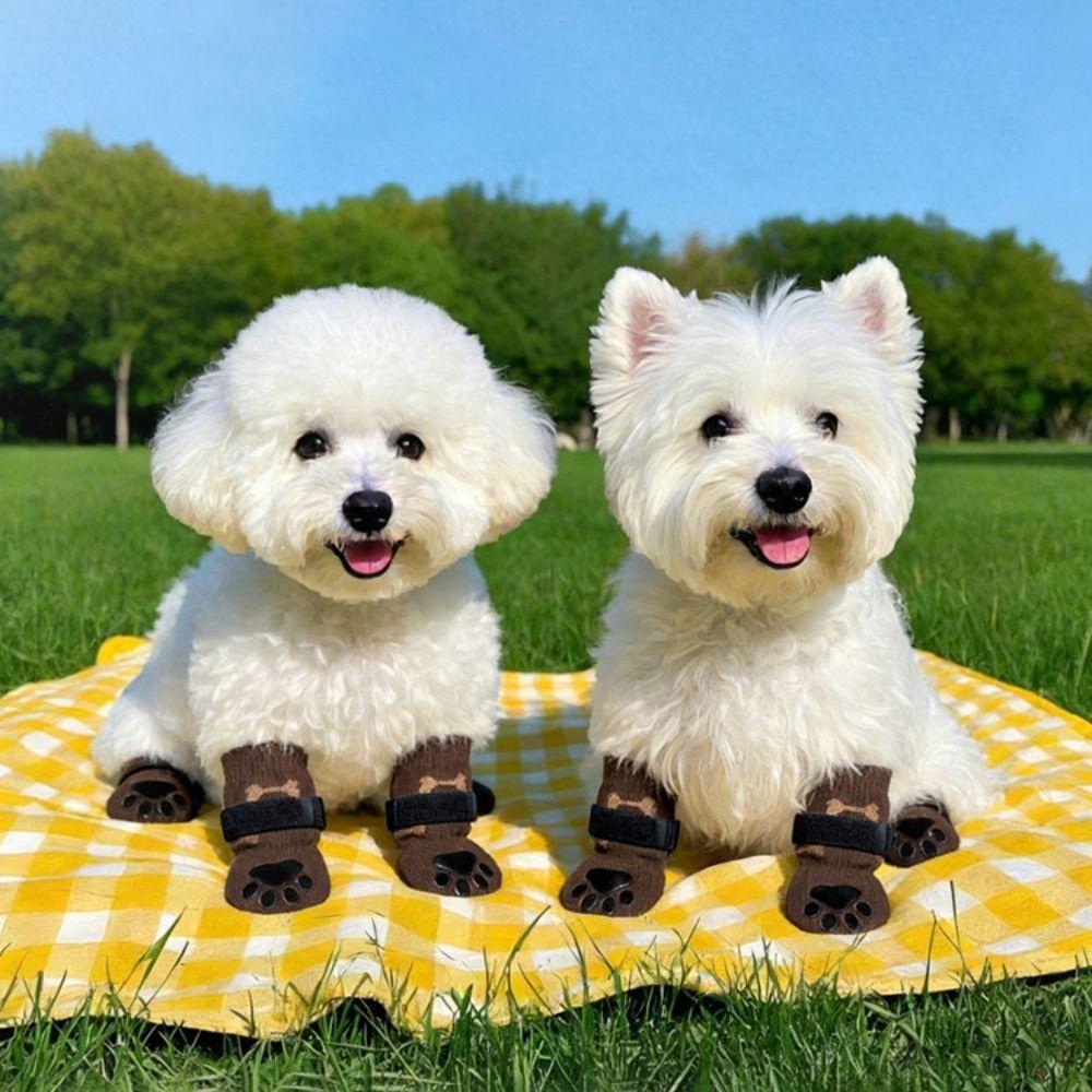 Anti-Slip Cozy Dog Socks Adjustable Band Strong Grip Noiseless Knitted Socks Anti-Scratch Cotton Dog Paw Covers Indoor