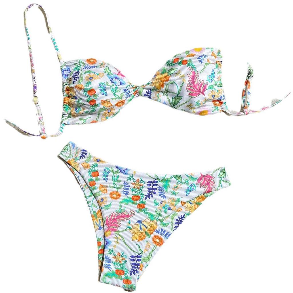 2024 European & American Floral Backless Sexy Two-Piece Bikini Swimsuit for Women