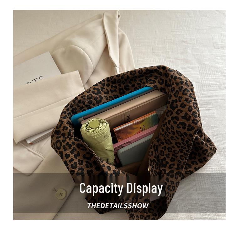 Korean Style Large Capacity Leopard Print Women's Shoulder Bag - 2025 Autumn Casual Tote