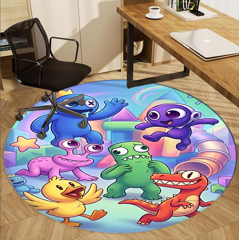 Game Rainbow Friends Pattern Round Rug, Indoor/Outdoor Mat, for Picnic, Gameroom, Bedroom, Office, Living Room, Home Decor Carpet, Birthday Gift