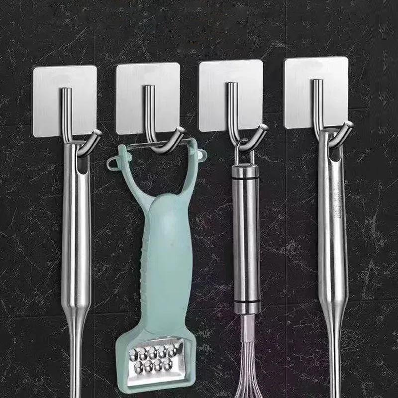 

1pcs Stainless Steel Hooks Self Adhesive Hooks For Hanging Wall Key Holder Wall Hanger Towel Holder Coat Hook Bag Hanger