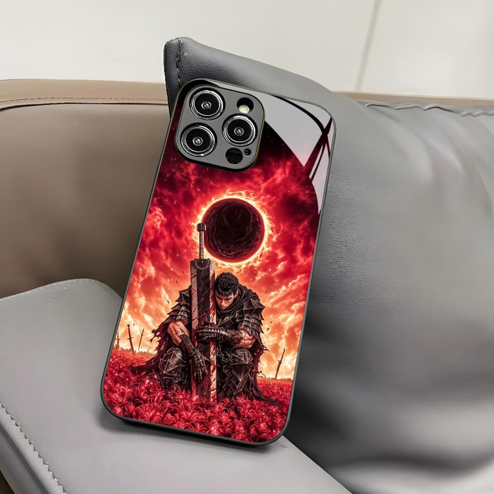 Berserk Japanese Anime Phone Case for Iphone 17 Air 16 15 14 12 11 13 Pro Max Mini X Xr Xs Puls Black Glass Cover