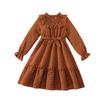 Girls' Long Sleeve Princess Dress with Pom-pom Lace Trim and Cinched Waist - Autumn/Winter Collection 