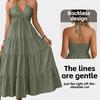 Women's Halter Neck Backless Maxi Dress Ruched Loose Solid Color Summer Vacation Dress