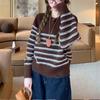 Women's Korean Style Retro Color Block Stripe Knitwear - Soft, Sticky, Round Neck, Loose Fit for Autumn/Winter