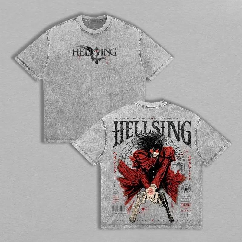 Hellsing Alucard Printed Tee Men Women Washed Cotton T-shirts Manga Vintage T Shirt Harajuku Male Short Sleeve Summer Tshirt