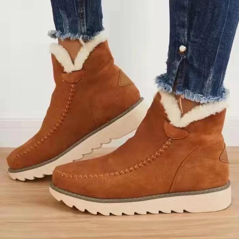 Winter Warm Ankle Boot Outdoor Thick-soled Non-slip Casual Cotton Footwear for Women Thickened Plush Slip on Snow Boot Plus Size
