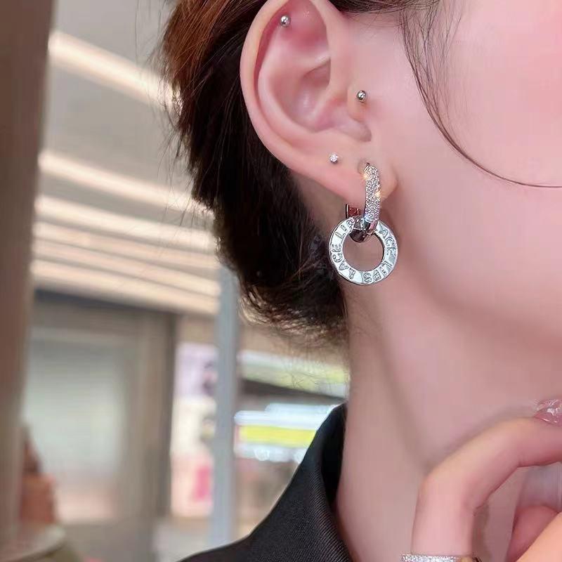 Women's Light Luxury Rhinestone Double Ring Ear Cuff Earrings - Cold Style, Simple and Trendy Studs