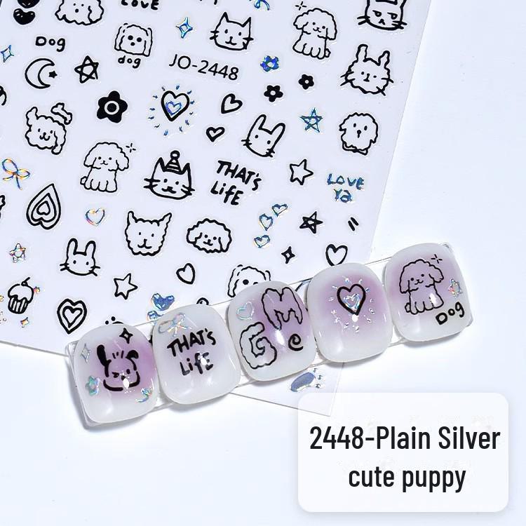 Cute Cartoon Cat & Puppy Nail Art Stickers - Childlike Graffiti Decals for Kids