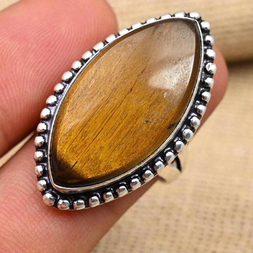 Tiger's Eye Gemstone Handmade Solid 925 Sterling Silver Ring Jewelry For Love