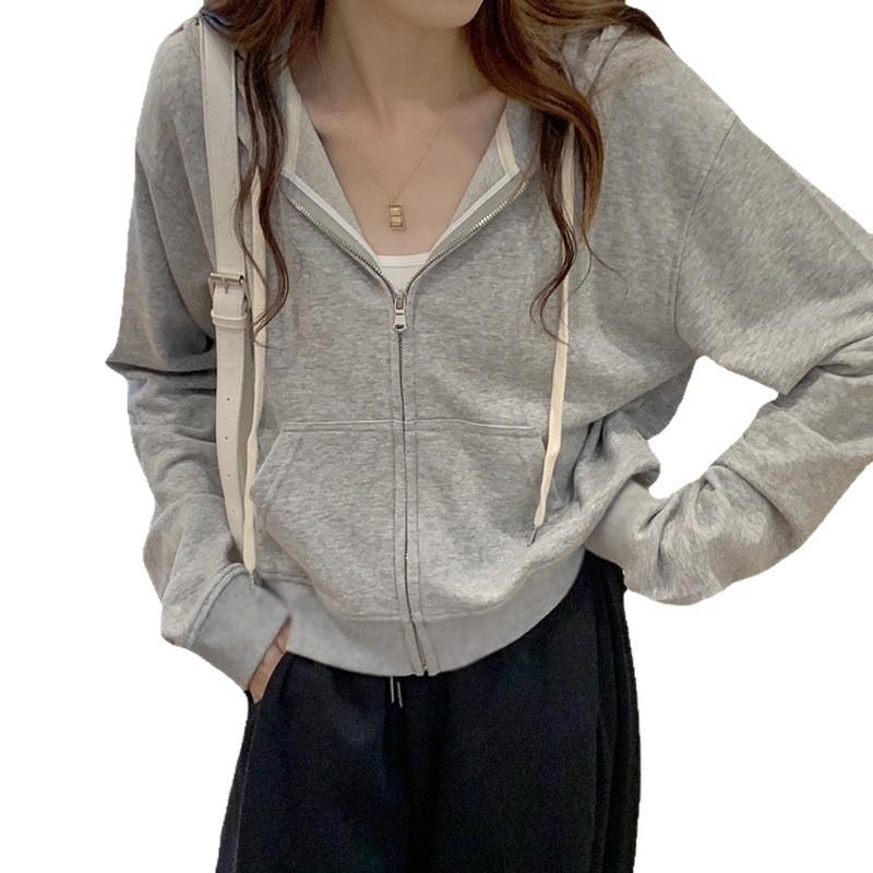 Women's Thin Hooded Sweatshirt Jacket - New Loose Korean Style, Short Trendy Design for Spring & Autumn 2025