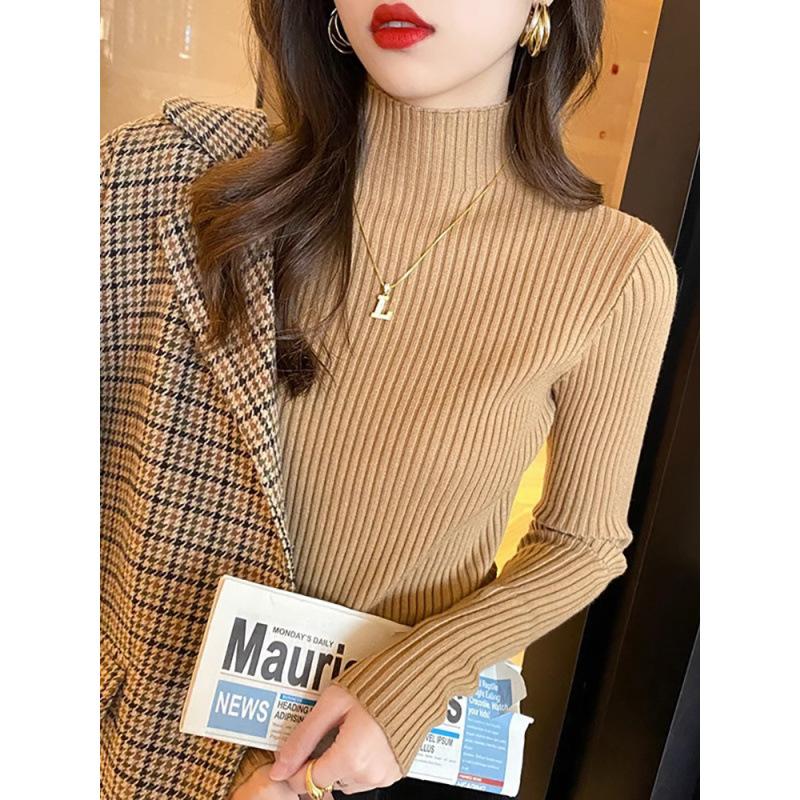 Elegant Solid Basic Knitted Tops Women Turtlneck Sweater Long Sleeve Casual Slim Pullover Korean Fashion Simple Chic Clothes