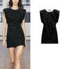 Fall and Winter New Women's Clothing Fashion Style Round Neck Sleeveless Beads Decoration Velvet Short Dress 9565976