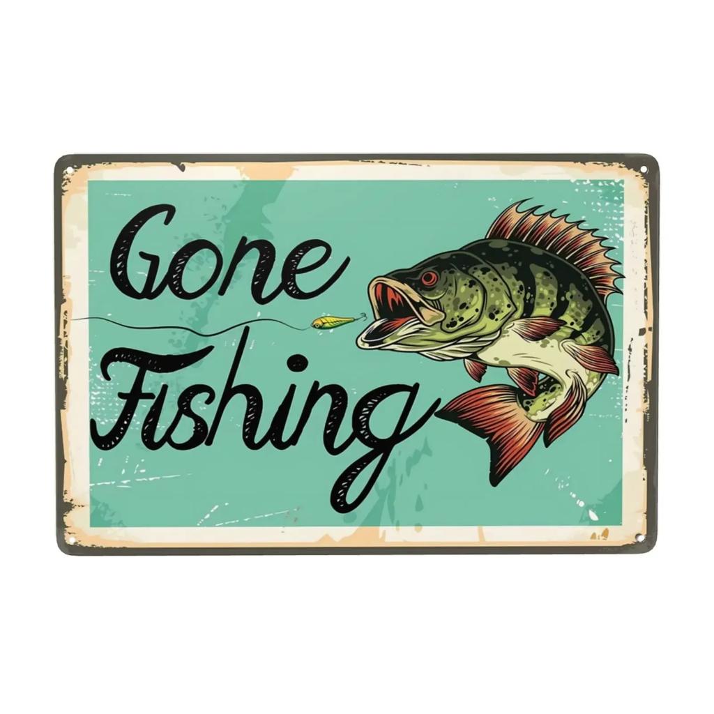 1pc Vintage Fishing Metal Signs Fish Cabin Lake House Sign Gifts for Fisherman Fishing Wall Art Funny Decor for Home 8x12 Inc