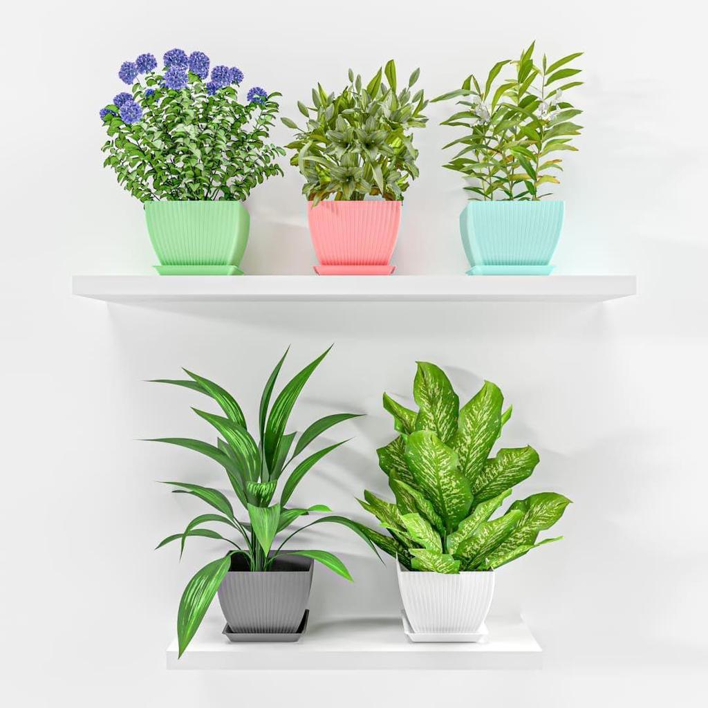 Plastic Round Flower Pots for Home Planters, Terrace, Garden Etc | Pack of 05 | Multicolor | Suitable for Home Indoor & Outdoor Gardening Plants