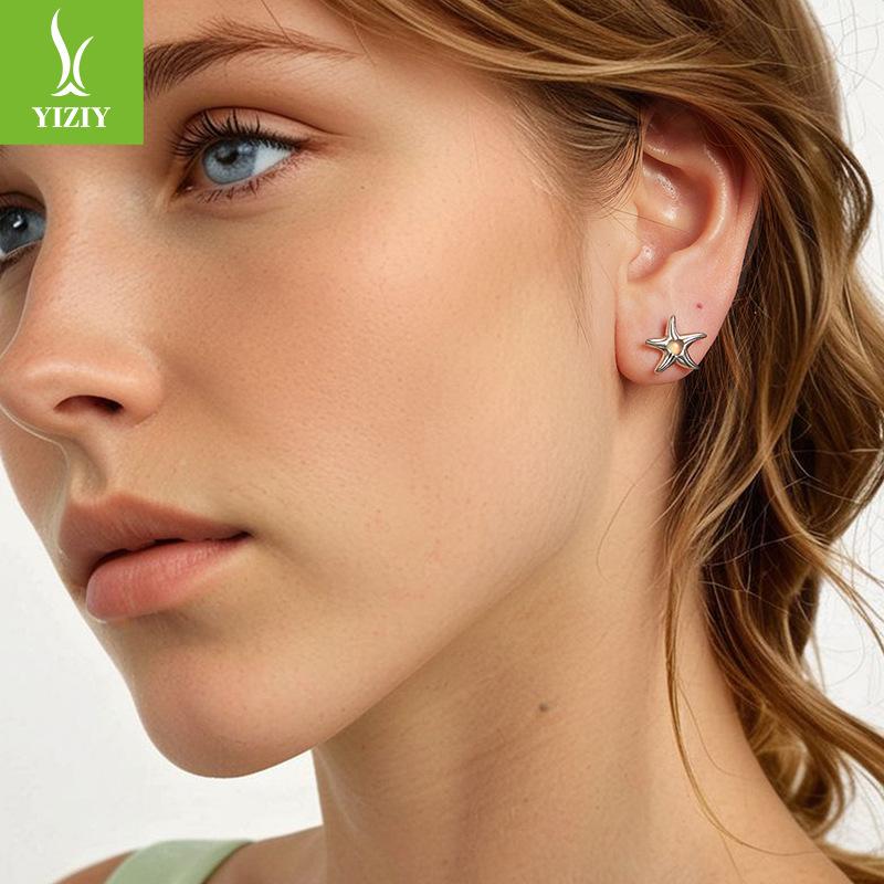 Symphony Stone Inlaid Starfish Stud Earrings S925 Silver Cross-Border Fashion Ear Jewelry