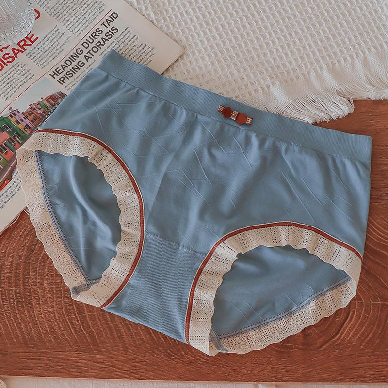 Bequeme, nahtlose Baumwoll-Unterhose, atmungsaktiv, antibakteriell, im Schritt, Slips, Hüftwickel, mittlere Taille, einfacher Farbkontrast, Damen-Unterhose