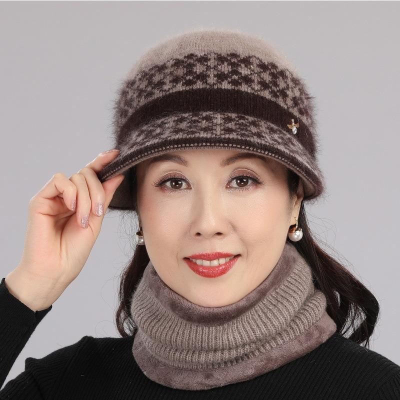 In The Elderly Hat Female Winter Old Man Fleece Warm Hat Knitted Rabbit Wool Hat
