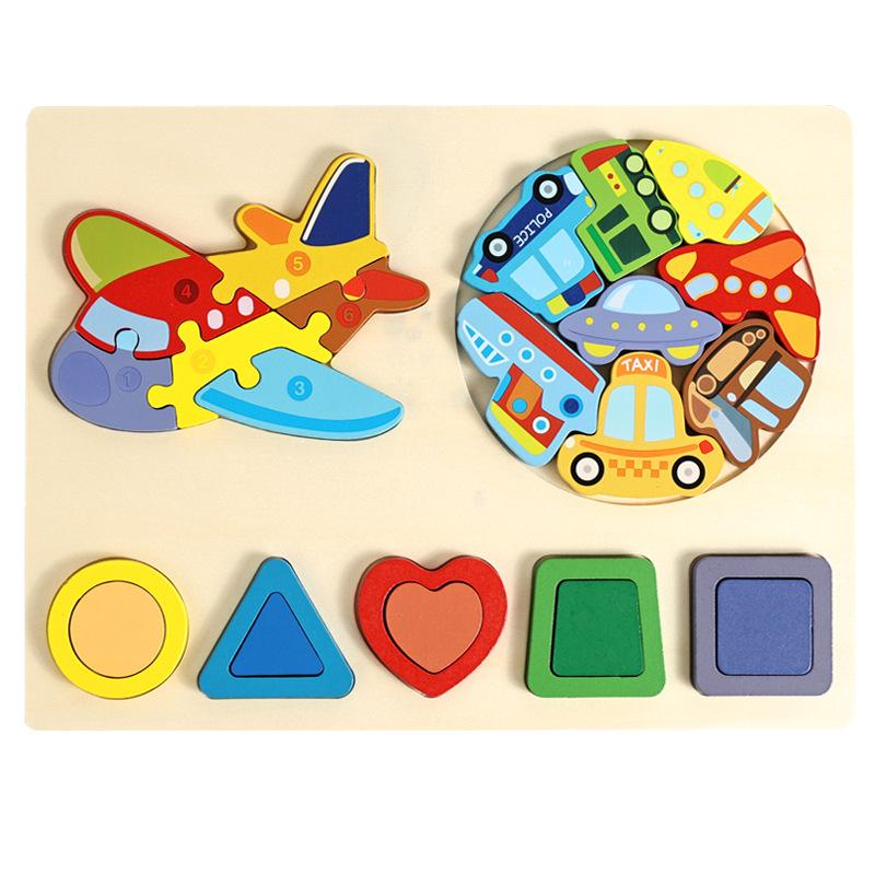 Cpc Drei-in-Eins Dreidimensionales Puzzle, Kinder Früherziehung Geometrische Form Tiererkennung Puzzle Holzspielzeug