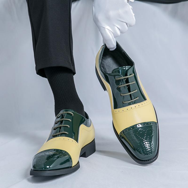 Men’s Derbys Dress Formal Business Leather Shoes Men Retro Tuxedo Wedding Blazers Saddle Color Shoes Over Sized