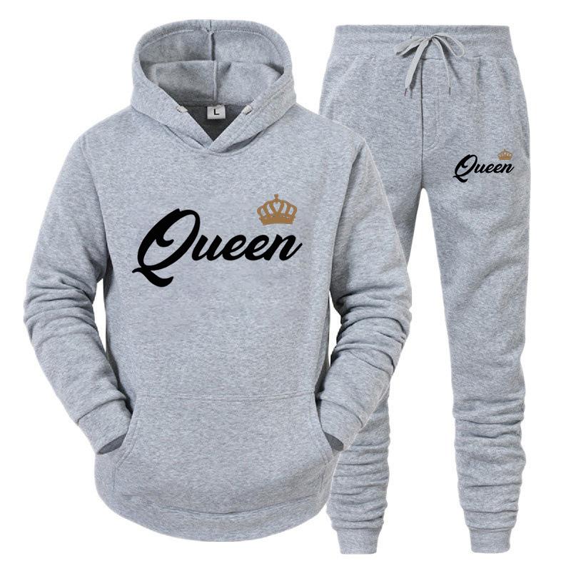 Men's and women's sportswear sets, hooded sweatshirts and pants, king and queen printed streetwear