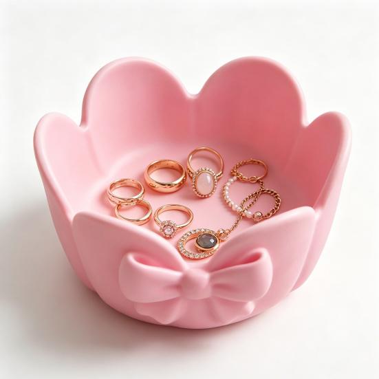 Floral Jewelry Tray 3D Printed Decorative Trinket Dish for Rings Earrings Keys Cherry Blossom Ring Holder Bowl for Women Girls Bedroom Bathroom Vanity