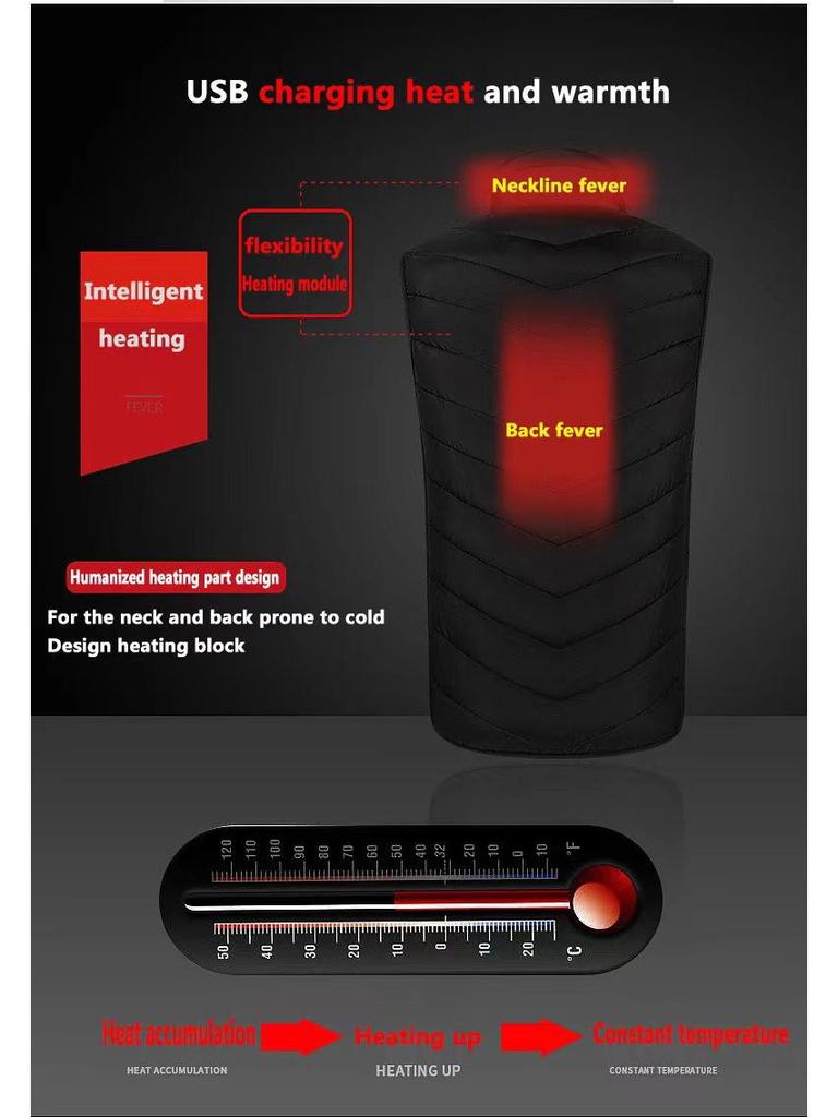 Nine-Zone USB Electric Smart Heating Vest with Carbon Fiber Warmers.