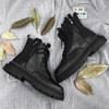 Black Men Boots Comfortable Ankle Boots Men Korean Casual Shoes Male 2024 Lace Up Outdoor Good Quality Shoes Men Autumn