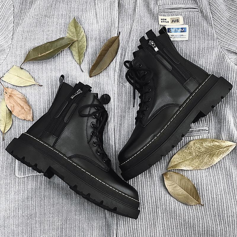 Black Men Boots Comfortable Ankle Boots Men Korean Casual Shoes Male 2024 Lace Up Outdoor Good Quality Shoes Men Autumn