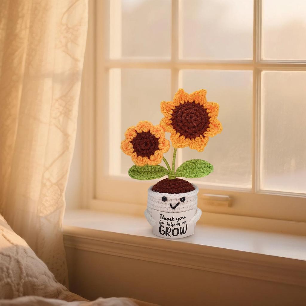 Thank You Helping Me Grows Crochet Sunflower Two Doll Positive Cute Positive Energy With Emotion Support Card