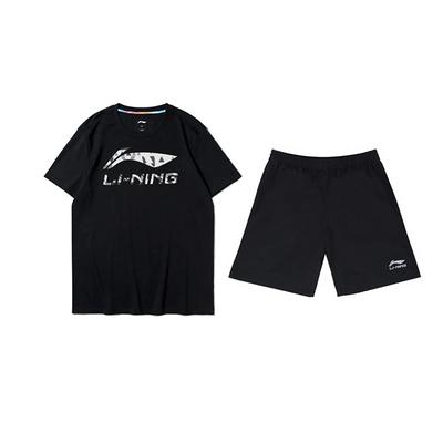 Li Ning Logo Buchstaben-Print Rundhals-Pullover Kurzarm-T-Shirt Locker Mode Vielseitig Shorts Lässiges Sportset Unisex-Sets AHST791-1+YKSV147-2