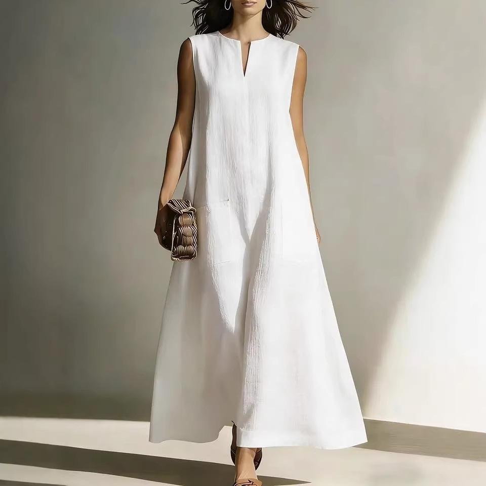 Spring and summer European and American new women's casual simple cotton linen sleeveless dress