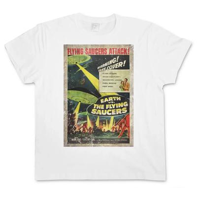 Earth Vs Flying Saucers Ii T Shirt Retro Ufo Fliegend Untertasse Sci Fi Movie Vintage Washed Breathable Designer Clothes Unisex