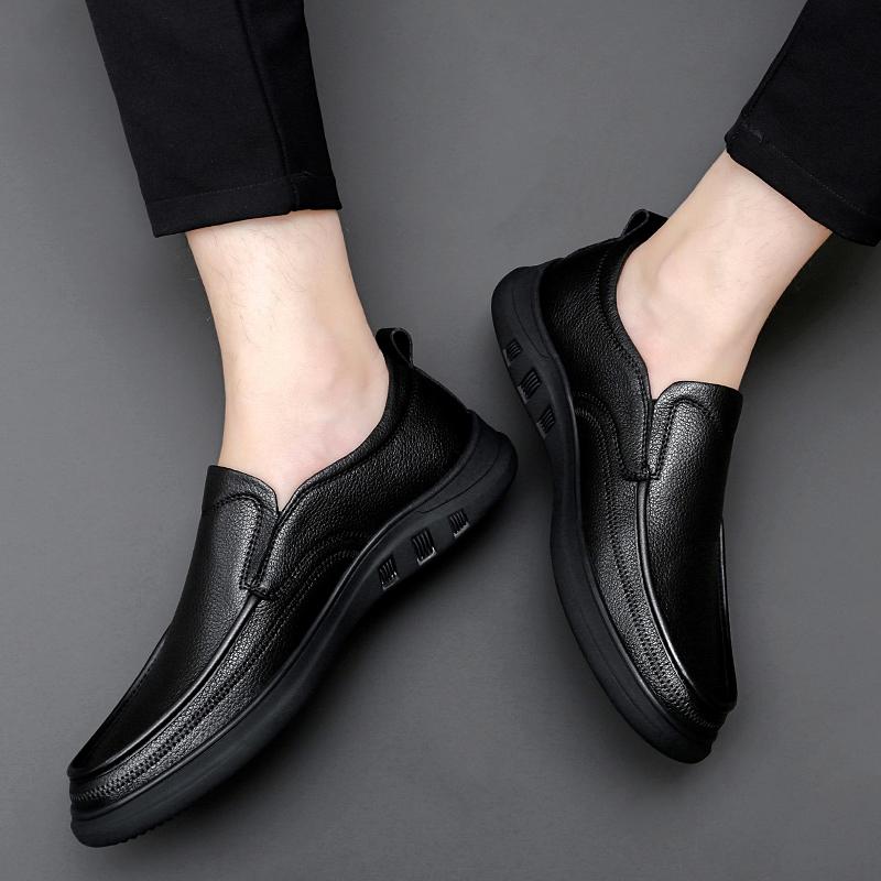 Genuine Leather Shoes Men Business  Cow Leather Brand Male Footwear Slip-on Black Brown Wedding Party Dress Shoes