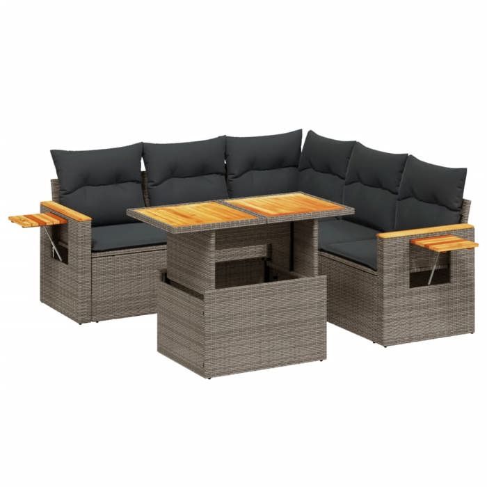 VidaXL Salon de Jardin avec Coussins 6 pcs, Canapés de Terrasse, Ensemble de Meubles de Patio, Mobilier d'Extérieur, Gris 3273517