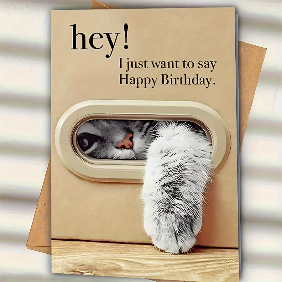 1pc Unique Cat Peeking Through Door Window Birthday Card - "Hey! I Just Want To Say Happy Birthday" Humorous Greeting Card