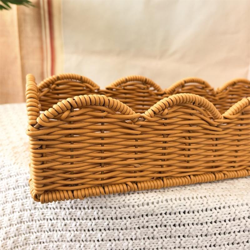 Rectangular Plastic Basket Decorative Rattan Weave Pattern Functional Storage For Home Decoration Practical Container
