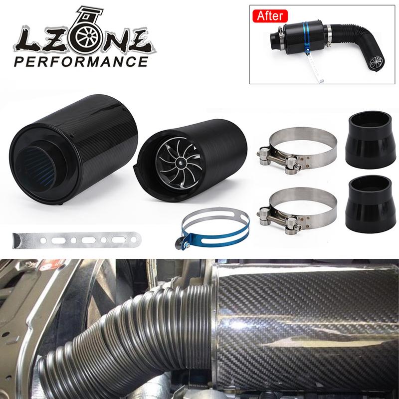 LZONE - Air Intake With Fan or Without Fan Universal Racing Carbon Fiber Cold Feed Induction Kit Air Intake Kit Air Filter Box