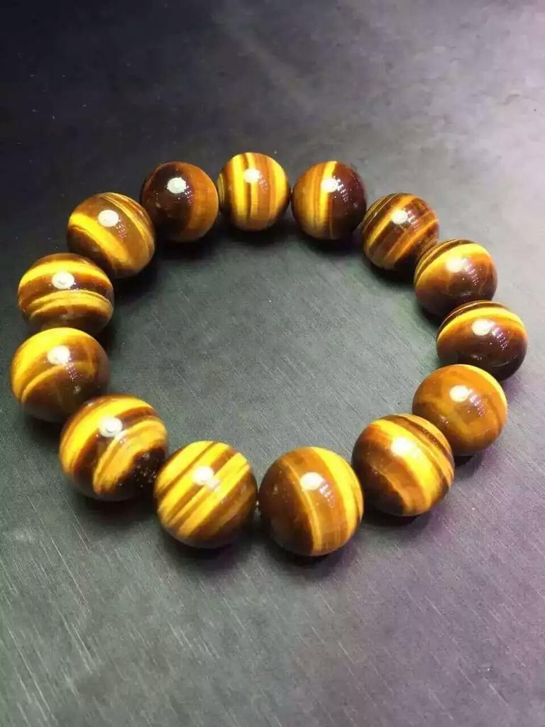 18mm Naturlig Gul Tigerøye Armbånd Smykker For Kvinner Mann Gave Velstand Krystall Runde Perler Brasil Stein Reiki Edelsten Aaaaa