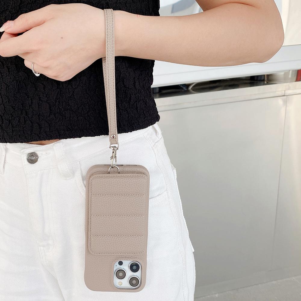 For iPhone 16 Pro Case Card Slots Kickstand PU Leather+PET Phone Cover with Wrist Strap