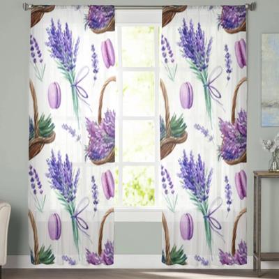 Basket With Flowers Lavender Sheer Curtains Bedroom Voile Curtain Living Room Window Sheer Curtains Kitchen Tulle Drapes