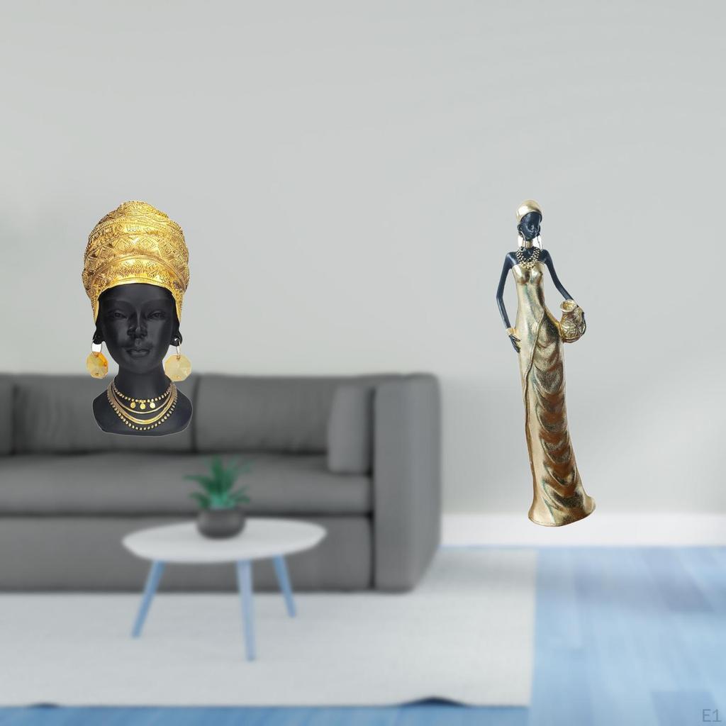 Elegant African Lady Resin Figurine Tabletop Centerpiece Creative Home Decor Vintage Tribal Woman
