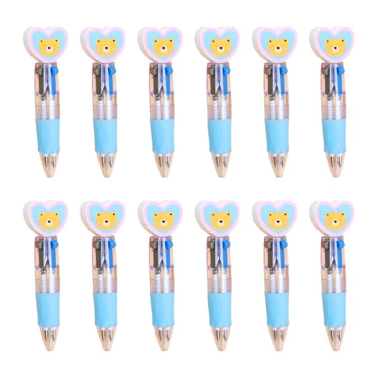 12Pcs Heart Shape Multicolored Pen 4-Color-in-1 Ballpoint Pen for Daily Note Taking Drawing and Classroom Exchange Gift