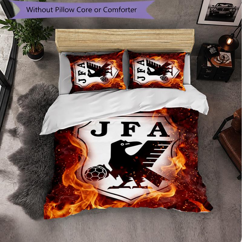 Japan Football Pattern 3 Pieces Bedding Set Soft Microfiber Duvet Cover with Pillow Cases for Bedroom