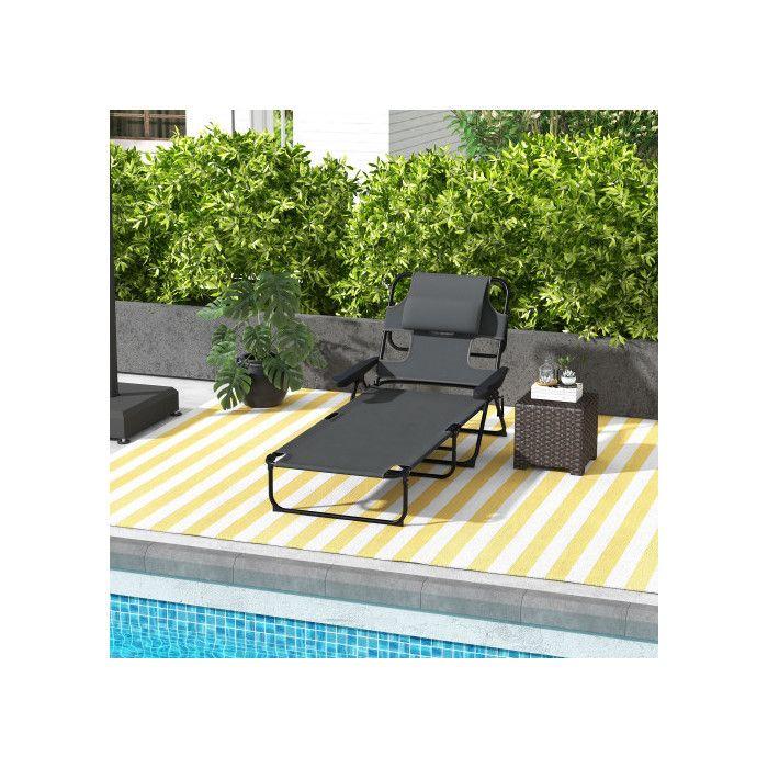 Chaise longue de jardin - MUVOE - Dossier réglable - Pliable - Résistante aux intempéries - 120 kg