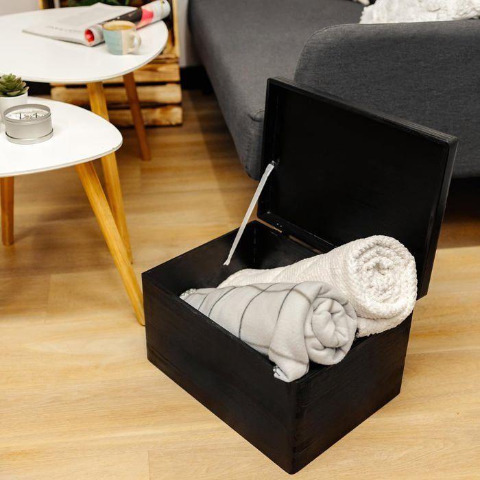 Wooden Storage Box - Creative Deco - Black - 40x30x24cm - RAW and UNSANDED - Not Customizable