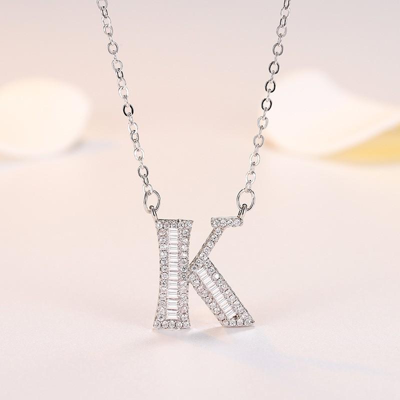Personalized Initial Pendant Necklace Copper Plated White Gold Letter Charm Women Fashion OL Style