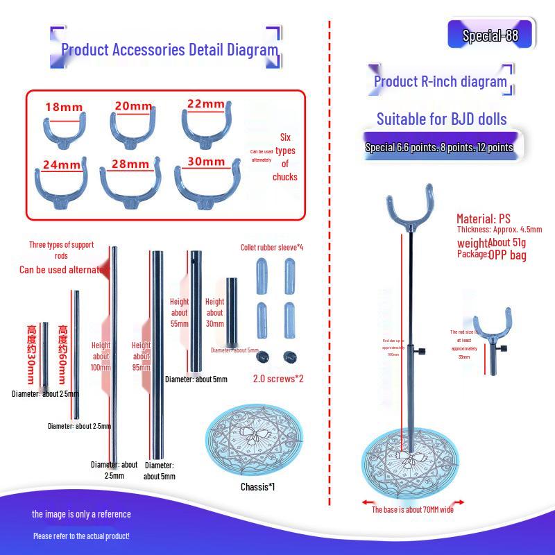 BJD Doll Adjustable Stand for 1/6, 1/8, 1/12 Scale Figures